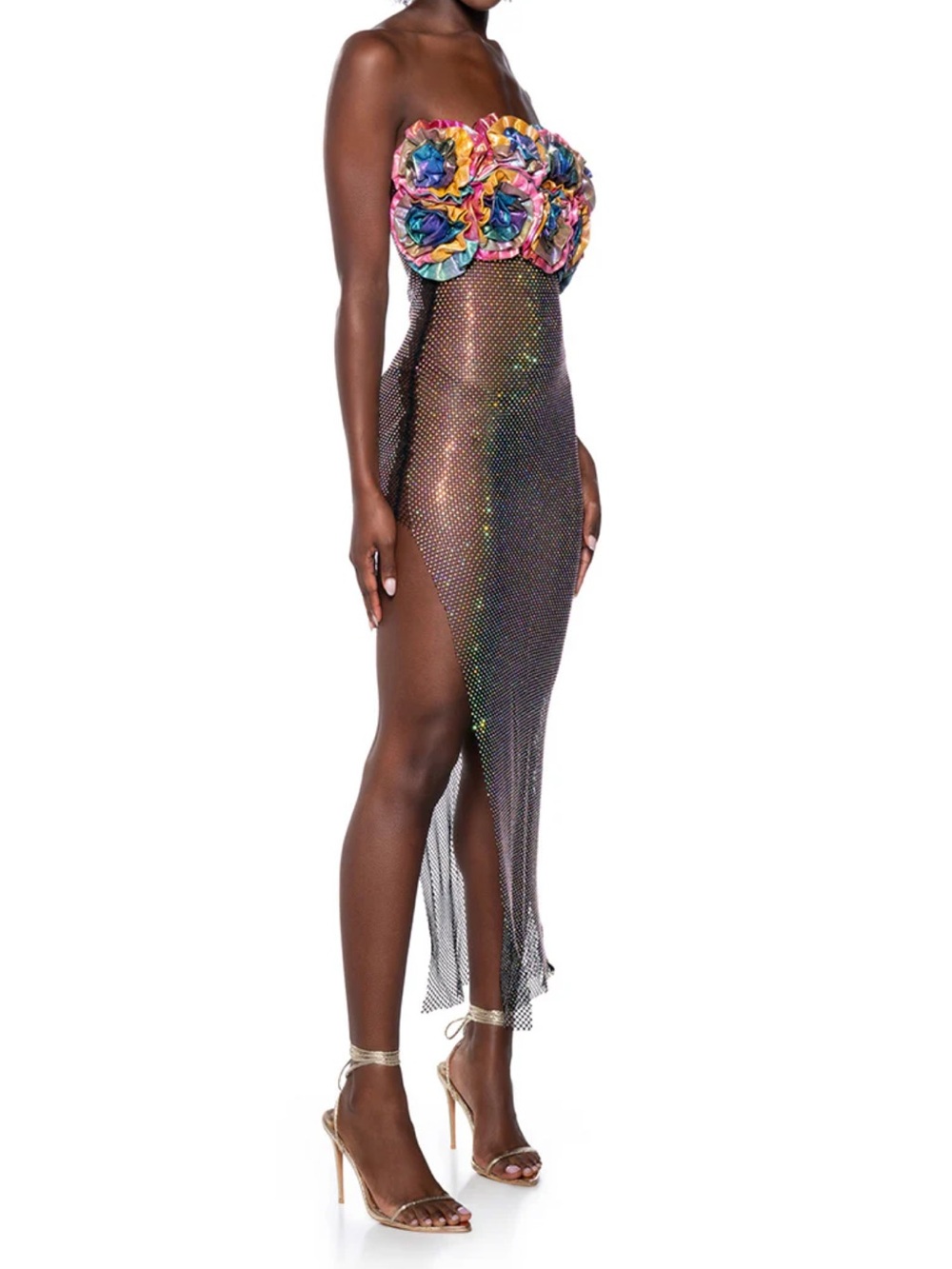 AKIRA RENNAISANCE FLORAL RHINESTONE
MESH MAXI DRESS